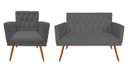 Ver imagem 1 de Kit Namoradeira + 1 Poltrona Decorativa Nina Capitonê Suede Cinza Pés Madeira Ms Decor