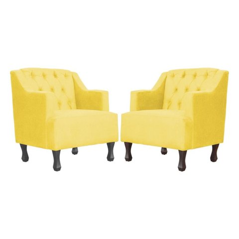 Kit 2 Poltronas Estofada para Hall de Entrada Genesis Suede Amarelo - Lm Decor