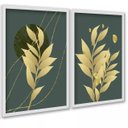 Ver imagem 2 de Kit 2 Quadros Folhas Verde Musgo com Dourado 33x24cm - com Vidro:moldura Branca