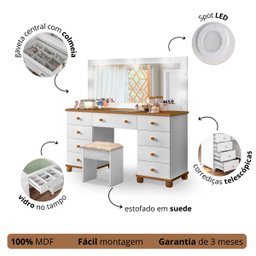 Penteadeira Profissional Camarim para Maquiadora com Banqueta e Gaveta com Colmeia - 2