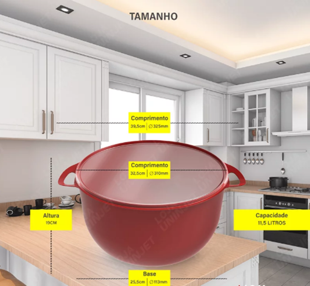 Pote Redondo Caçarola com Tampa e Alça 11,5 Litros Vm:vermelho - 2