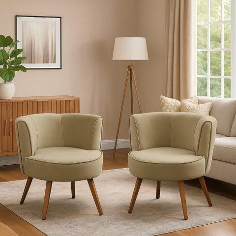Kit 2 Poltronas para Sala Decorativa Bela Suede Bege Mirra Decor