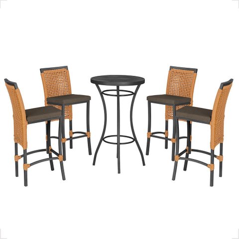 Mesa Bistrô e 4 Banquetas Roma Preta Corda Náutica Estofado 9 Trama Original