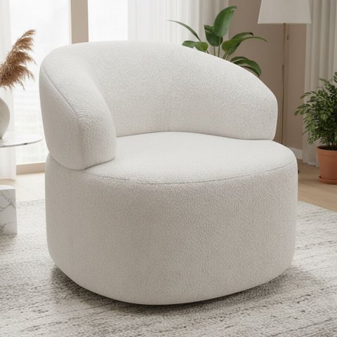 Poltrona Giratória Orgânica para Sala de Estar Living Helena L02 Prime Bouclê Cru - Lyam Decor