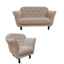 Ver imagem 3 de Kit Namoradeira + 1 Poltrona Decorativa Dália Suede Bege Pés Madeira Mz Decor