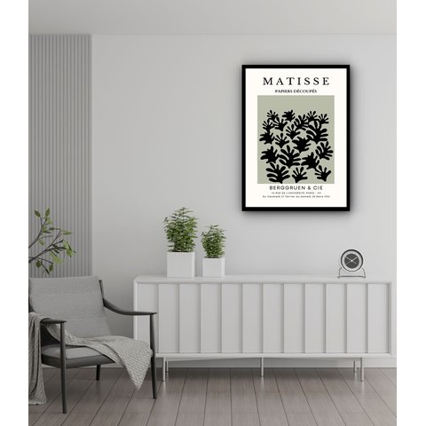 Quadro Decorativo Matisse Coral Preto e Verde - 70x50cm:moldura Branca
