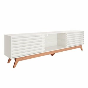 Rack 220cm C/ 2 Portas Correr - Moveis Dalla Costa Off White / Freijo