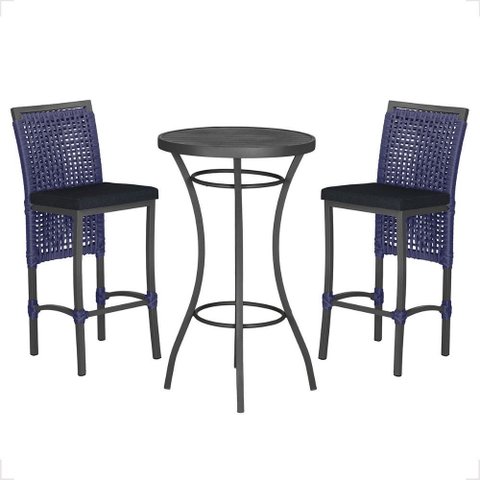 Mesa Bistro e 2 Banquetas Roma Preta Corda Náutica 12 Trama Original