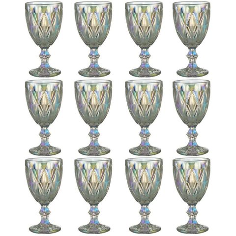 Jogo 12 Taças de Vidro 325ml Diamond Lyor Furta Cor Servir Água Suco Drinks