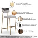 Ver imagem 3 de Kit 4 Banquetas Baixa Sala de Jantar Lisa Pés Champanhe Linho/PU Cinza/Preto m² - Monari Design