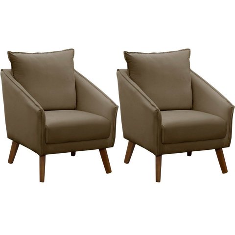 Kit 2 Poltronas para Sala e Escritório Decorativas Ellen Veludo Castor