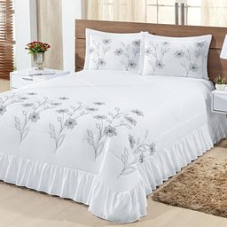 Kit Cobre Leito Casal Padrão Lírio 03 Peças - Branco - 1