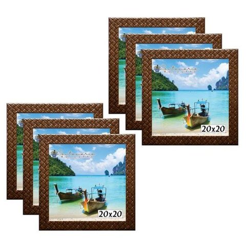 Kit 6 Molduras Porta Retrato 20x20 3cm Relevo Marrom