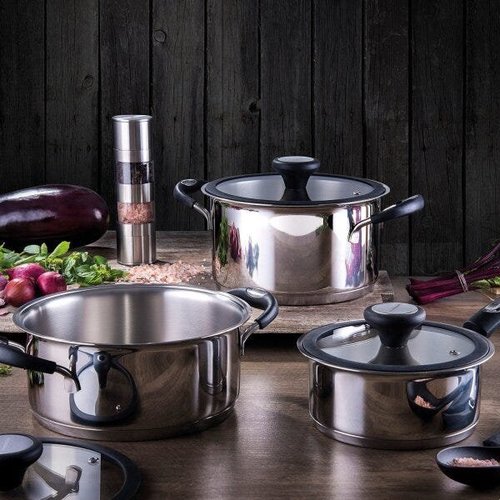 Jogo de Panelas Tramontina Aço Inox Fundo Triplo Cooktop Fogão Indução 3  Peças Solar