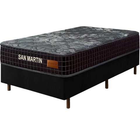Cama Box Preta + Colchão Solteiro San Martin Molas Superlastic 88x188x64cm