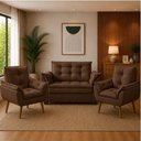 Ver imagem 1 de Sofá Conjunto Poltrona e Sofá Pequeno 2 Lugares 140cm Marrom Suede Premium