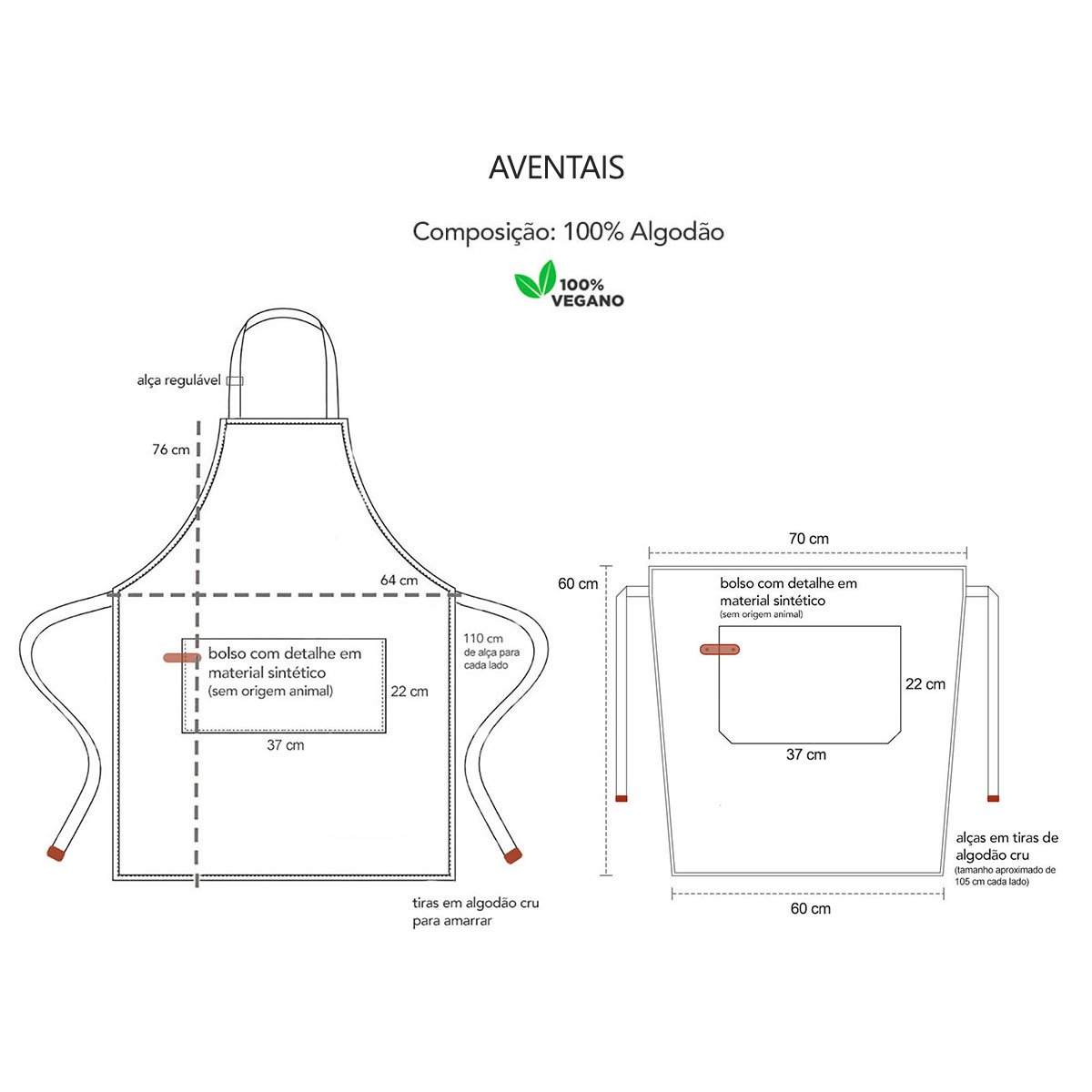 Avental Rosa Cintura Algodao Cafeteria Bar Vegano Spa 2un - 4