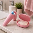 Ver imagem 2 de Conjunto Banheiro Acessórios Porta Escova Sabonete Rosa Kit