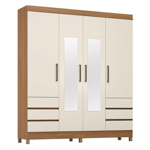 Guarda Roupa Casal Mônaco 4 Portas com Espelho Amendola Off White - Demobile