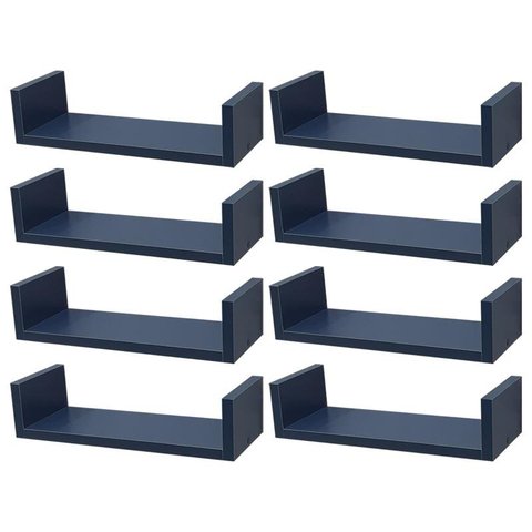 Kit 8 Prateleiras U 40 x 10cm azul Suporte Invisível