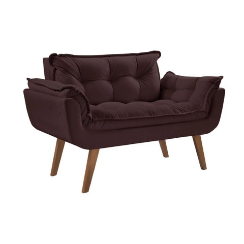 Poltrona Namoradeira Opalla 2 Lugares Pé Palito D Salla Suede Marrom