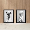 Ver imagem 1 de Kit 2 Quadros Divertidos para Banheiro Cachorrinhas 45x34cm - com Vidro:moldura Branca