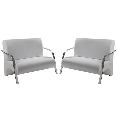 Kit 02 Poltrona Vênus 2 Lugar Braço Alumínio D Salla Tecido Sintético (courino) Branco
