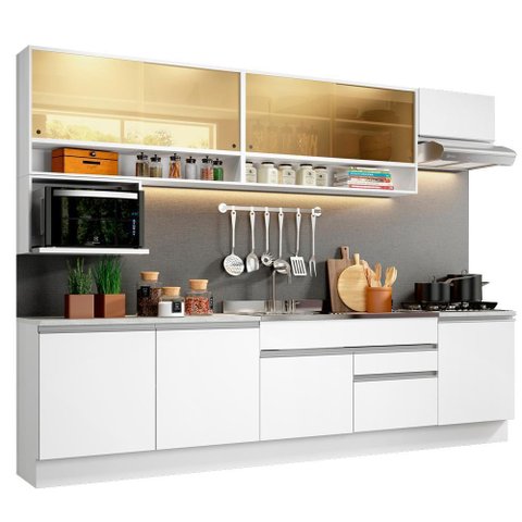 Armário de Cozinha Completa 300cm Branco Verona Madesa 01