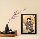 Ver imagem 1 de Quadro Arte Oriental Paisagem com Gato 24x18cm - com Vidro:moldura Preta