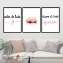 Ver imagem 1 de Kit 3 Quadros Fé E Gratidão Dente De Leão 24x18cm - com vidro:Madeira preta