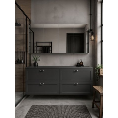 Gabinete para Banheiro com Tampo e Armário 160cm Retro MDF Grafite Milano - On Móveis
