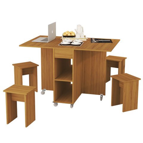 Mesa Dobrável Aparador Multifuncional -acompanha Bancos Jade: Nature