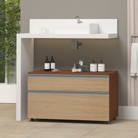 Gabinete para Banheiro com Rodízio 80cm 2 Gavetas Safira Inferior