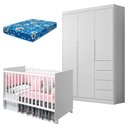 Ver imagem 1 de Berço Americano Tico e Guarda Roupa Infantil Eloá Branco Acetinado Colchão - Phoenix Baby