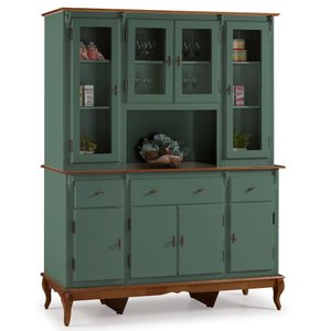 Cristaleira Arca Oratório 8 Portas 3 Gavetas e Pés Luiz XV 60634 Linz Móveis - Verde Musgo/Imbuia