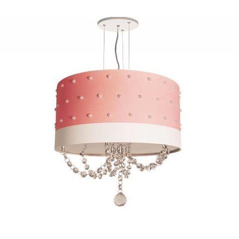 Lustre Pendente Infantil Pérolas com Cristal 30x15 Rosa
