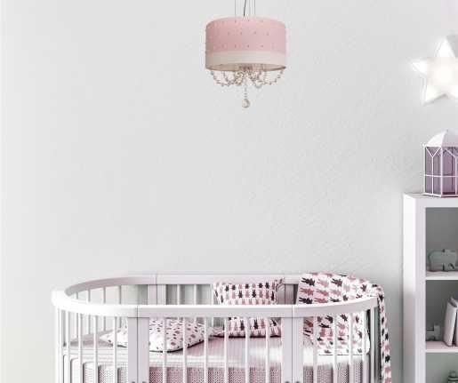 Ver imagem 3 de Lustre Pendente Infantil Pérolas com Cristal 30x15 Rosa