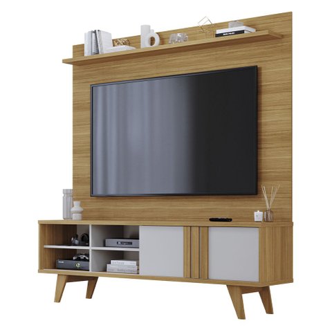 Estante Home Theater para Sala 180 cm TV 70 1 Porta de Correr e Pés Retro Paraty Permóbili Nature/Of