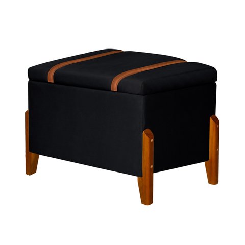 Puff Báu Retro Estofado Premium para Sala e Quarto Recamier Moderno Closet Retro Cor Preto