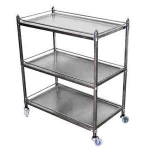 Mesa Auxiliar 3 planos com gradil em aço inoxidável Therj MA3PV 60cm x 40cm x 120cm
