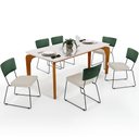 Ver imagem 1 de Mesa Capri 160cm Off White e 6 Cadeiras Allana B05 Facto Verde Musgo Linho Champagne - Lyam Decor Ca