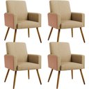 Ver imagem 1 de Kit 04 Poltronas Decorativa Maria W01 Pés Palito Linho Bege Escuro Couríssimo Camel - Lyam Decor