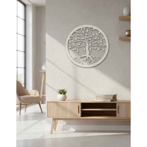 Quadro Decorativo Parede Árvore da Vida Mdf Vazado 30cm Mandala Enfeite Sala Quarto Branco