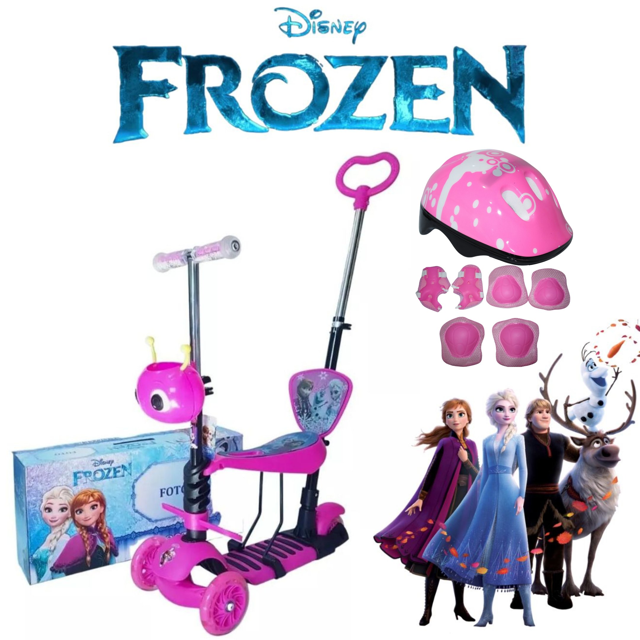 Patinete Infantil 3 Rodas 5 em 1 Frozen com Kit Capacete