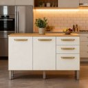 Ver imagem 1 de Balcão de Cozinha 3 Portas e 2 Gavetas Adele Bege/Cinamomo/Off White Acetinado
