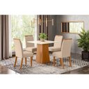 Ver imagem 1 de Conjunto: Mesa Sala Jantar Dora Tampo Madeirado 90cm e 4 Cadeiras Bella Nature/linho - Henn