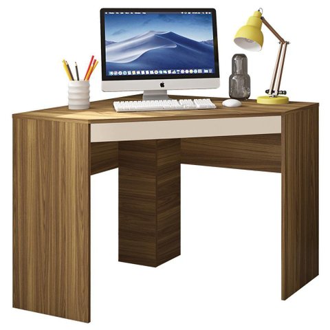 Mesa de Canto L para Escritório Recta Marrom Bege Caemmun