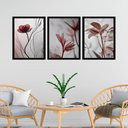 Ver imagem 1 de Kit 3 Quadros Modernas Flores Nuances Cinza 24x18cm:moldura Branca