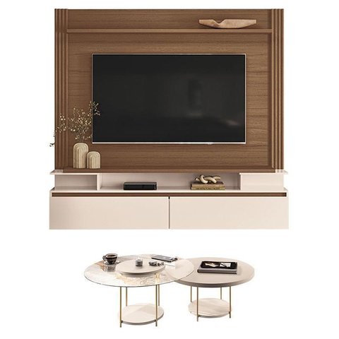 Home Suspenso Astor Castanho Off White com Kit Mesa de Centro Sky Off White - Hb Móveis