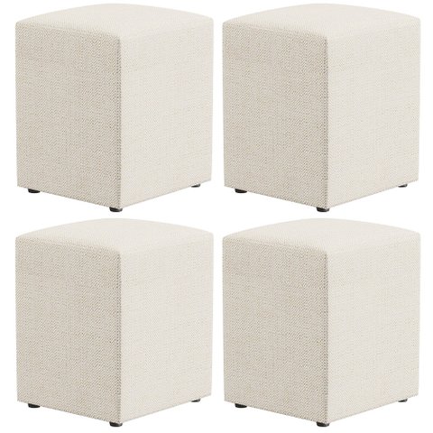 Kit 04 Puffs Quadrado L02 Decorativo Linho Champagne - Lyam Decor